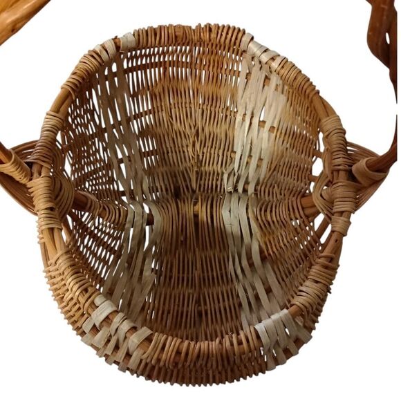 Vintage Buttocks Basket Twisted Willow Handle Eye Of God Handwoven Farmhouse - Picture 7 of 16